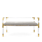 Jonathan Adler Jacques Bench : Clearly Cool.The perfect blend of simplicity and glamour, modern and traditional. A crystal clear framework with brushed brass corners and a plush grey velvet seat crank up the glamour of our Jacques Bench. Fab in your foyer