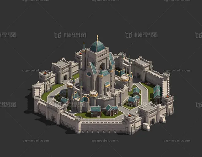 三渲二模型 城堡 城 西方建筑 欧式建筑_乐。作品_场景现代场景_cg模型网-花瓣网