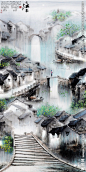 忆江南水墨风景画玄关