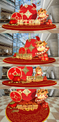 2021牛年创意喜庆食堂新年大厅春节美陈布置 礼品区地堆美陈