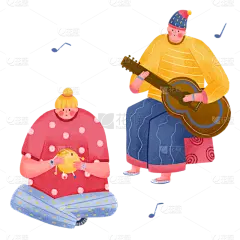手绘-音乐节人物场景插画-吉他