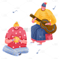手绘-音乐节人物场景插画-吉他