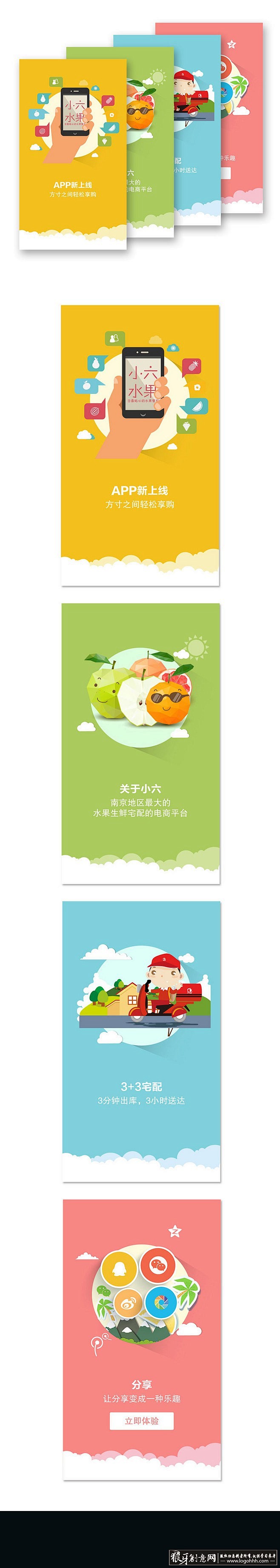 启动页/引导页 小六水果APP引导页 世...