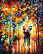 Under One Umbrella  — PALETTE KNIFE Oil Painting On Canvas By Leonid Afremov - Size: 30" x 36"(75cm x 90cm) #手工# #艺术# #绘画# #创意#