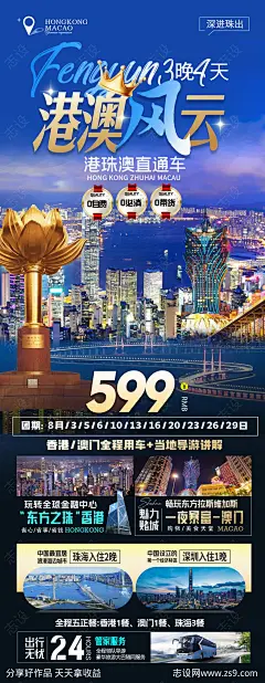 港澳风云蓝金旅游海报-源文件下载