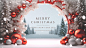 Merry christmas 3d banner background frame with christmas landscape
