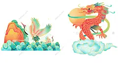 中国中式传统国潮风手绘山水画仙鹤插画动物PNG免扣海报设计素材-淘宝网