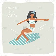 女孩冲浪复古海报