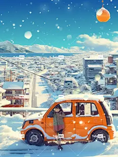 在雪中汽车动态城市海报
