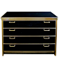 Chic French 1970s Black Glass and Brass Four-Drawer Chest