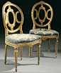 Russian wood dining chairs, circa 1800. Provenance: Prince Andrei Nikolaivich Sherbatov, Sherbatov Palace, St. Petersburg: