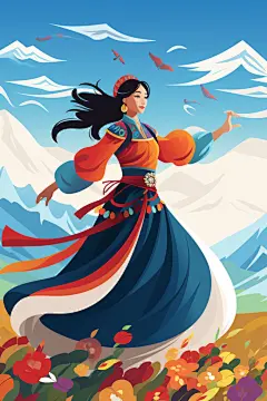 藏族特色藏族素材少数民族人物插画