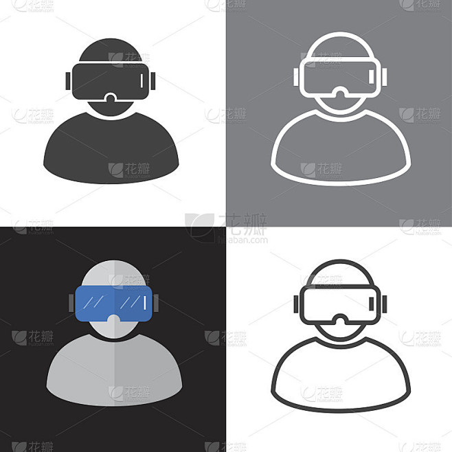 VR矢量图标和虚拟现实眼镜