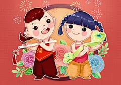 插画画元宵节插画鼠年插画新年插画儿童插画节日卡通手绘新年春节福娃原创设计素材