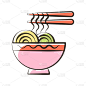 面条矢量填充轮廓图标设计插图。食品和饮料符号在白色背景EPS 10文件