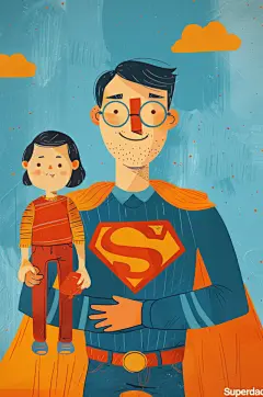 AI数字艺术父亲节超人爸爸插画