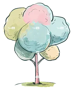 小树-棉花糖树与云彩数字绘画
