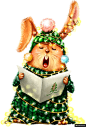 淡彩手绘 彩灯毛球 可爱兔子 手绘圣诞卡通动物模板免扣png