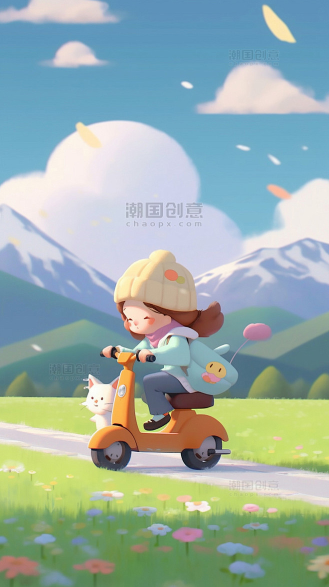 小清新插画风六一儿童节海报尽情玩耍草原小...