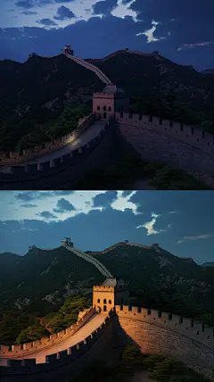 微缩建筑长城建筑海边日出日落壁纸