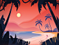 Summer dream fireart fireartstudio tropical leaves sunset beach tropical tropic palmtree palm girl nature illustraion illustration