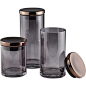 coltrane smoke canisters : Shop coltrane smoke canisters.   Handmade of smooth smokey glass container stashes small fare in the kitchen, cotton in the bath or essentials in the office.  Capped with a warm copper lid, we can't get enough of this chic color