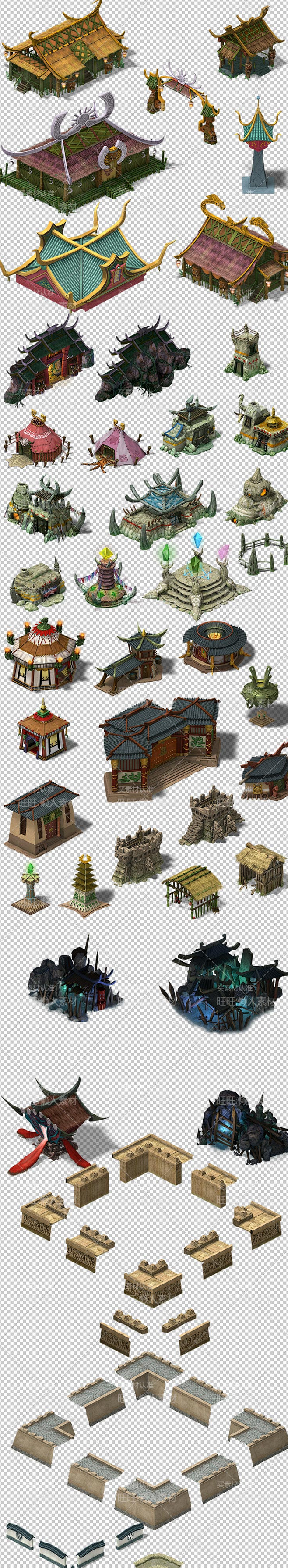 中国风古代仙侠地块建筑植物场景地图修图原...