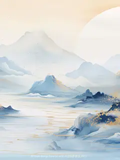 东方美学-鎏金粉蓝|新中式国风山水抽象插画 - 小红书