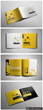 简约画册设计欣赏 黄色封面 时尚黄色画册 黄白色画册封面设计 化学分子元素企业宣传册