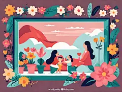 扁平风母亲节插画AI数字艺术