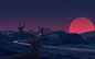 Animal, Animals, Deer, Fantasy, Landscape, Moon, Mountain, Night, River, Stars, Sunset wallpaper preview