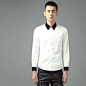 DY原创设计新款长袖衬衫男潮休闲复古白色衬衫男士长袖衬衣3356