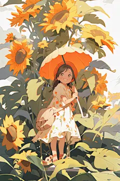 AI数字艺术夏季夏天金色向日葵人物插画-众图网