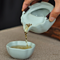 祥福 汝窑快客杯 一壶一杯旅行功夫茶具 陶瓷泡茶壶特价包邮RY182