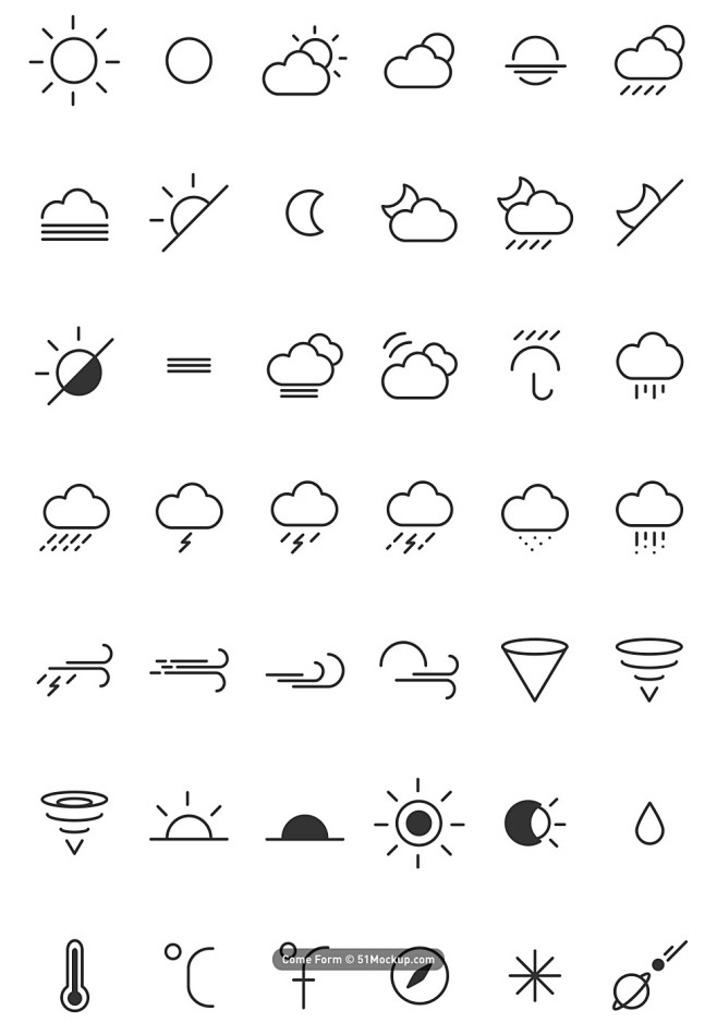 42个最小的天气图标 UI设计 Icon...