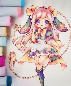 插画师Saeforyou马克笔手绘可爱小美女作品欣赏