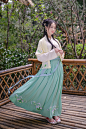 重回汉唐欺雪原创设计日常汉服女绣花交领齐腰襦裙梨花半臂非古装-淘宝网