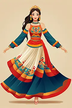 藏族人物形象手绘插画