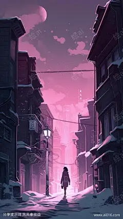 独自一人的女孩_提示词查看_Midjourney_ai绘图工具关键词描述词咒语_816X1456像素-路灯,孤独,冬季,雪景,夜晚,城市,背影,书包,女孩,原画-提示词编号:2023072514524377-绘ai-www.ai016.com