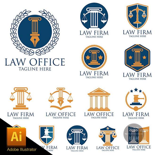 矢量复古法院法律图标标签logo标志ic...