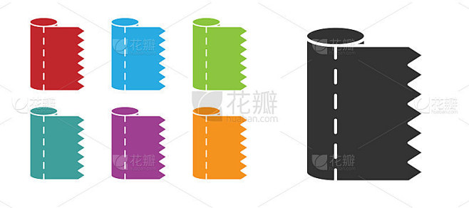 黑色纺织织物卷图标孤立在白色背景上。卷，垫子，地毯，布，地毯或纸卷图标。设置图标丰富多彩。向量