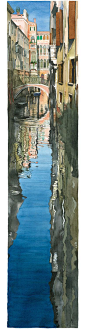 Watercolour of view from canal between houses in Venice. Annellies Clarke