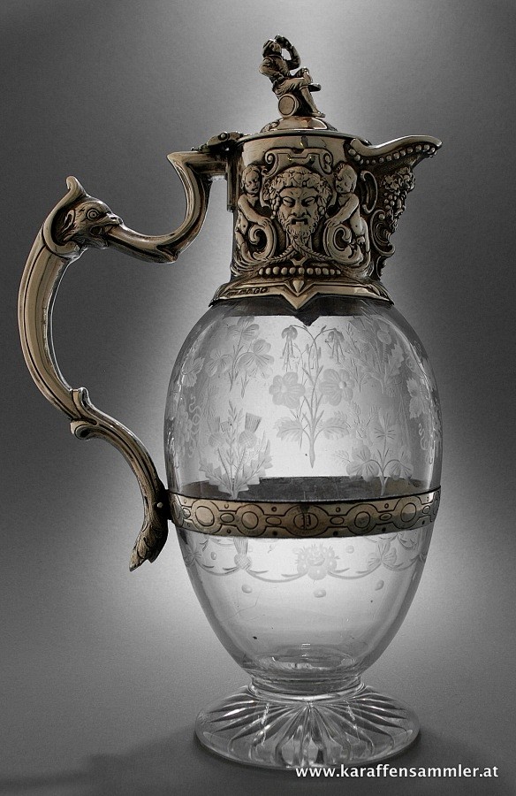 欧洲古董玻璃镶银葡萄酒壶