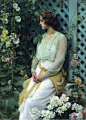 Charles Courtney Curran--Green lattice、Hollyhocks