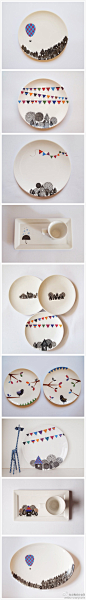 #求是爱设计#清新、淡雅又有点卖萌的手绘餐具。by:Julia Dely