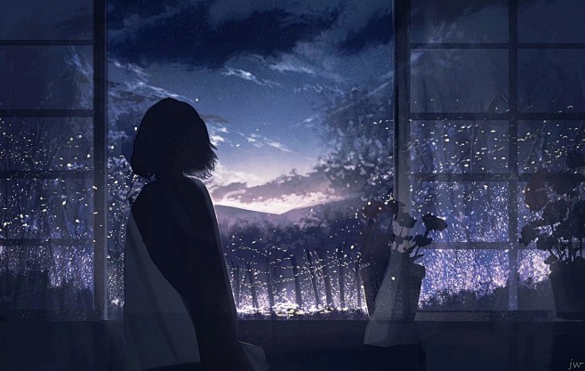 #背景 孤寂少女 - 画师JW的插画