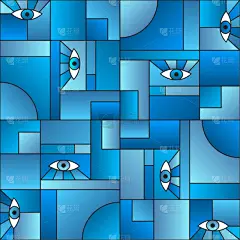 eyes in geometric shapes grid retro seamless print