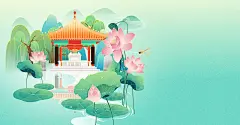 国风传统节气夏至济南趵突泉矢量插画图片下载