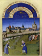 《贝里公爵的豪华时祷书》中描绘欧洲最初草帽是短帽檐式主要由男士配戴。