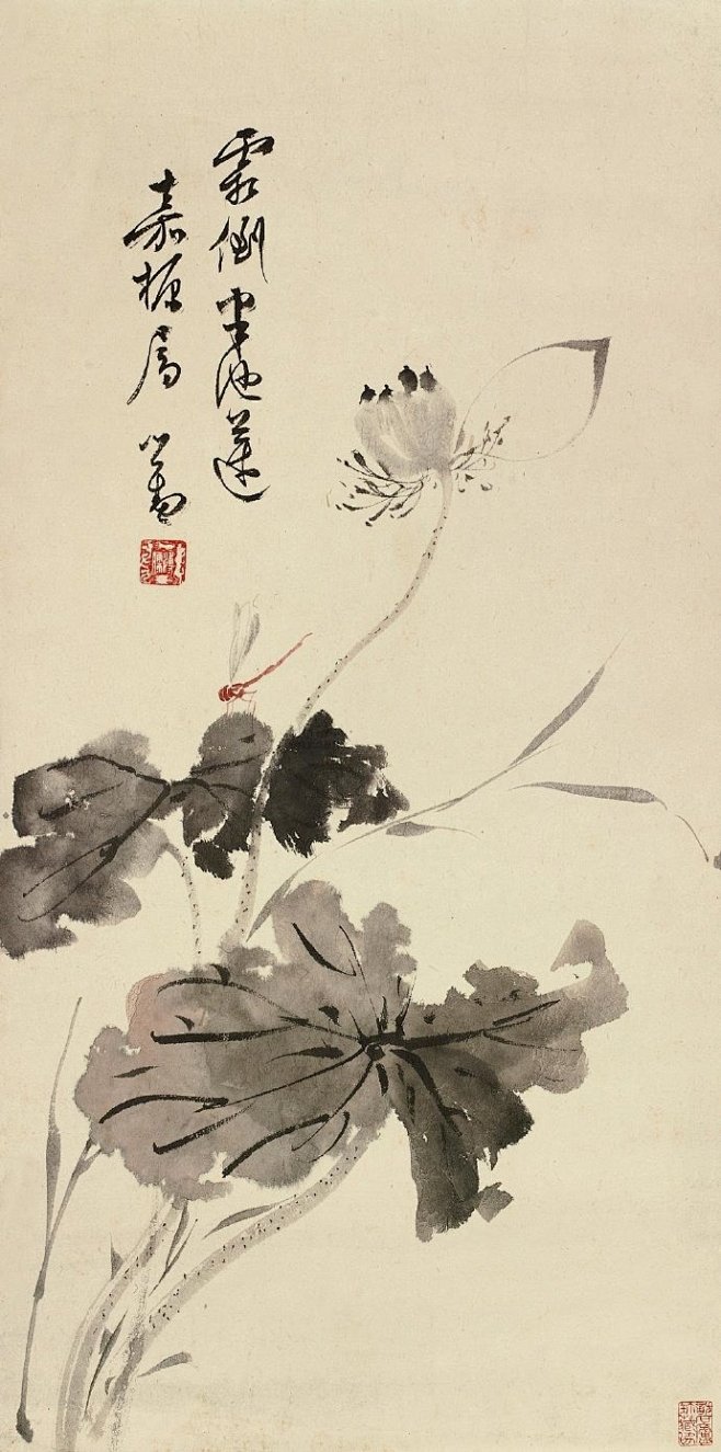 著名书画家溥儒 笔下的荷花 水墨画/国画